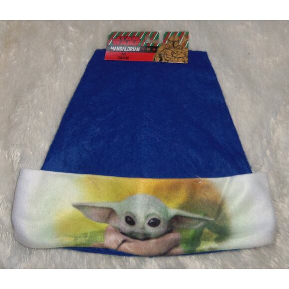 Christmas Santa Hats Disney Din Grogu Baby Yoda Yellow background 16" Blue Felt - Picture 1 of 4